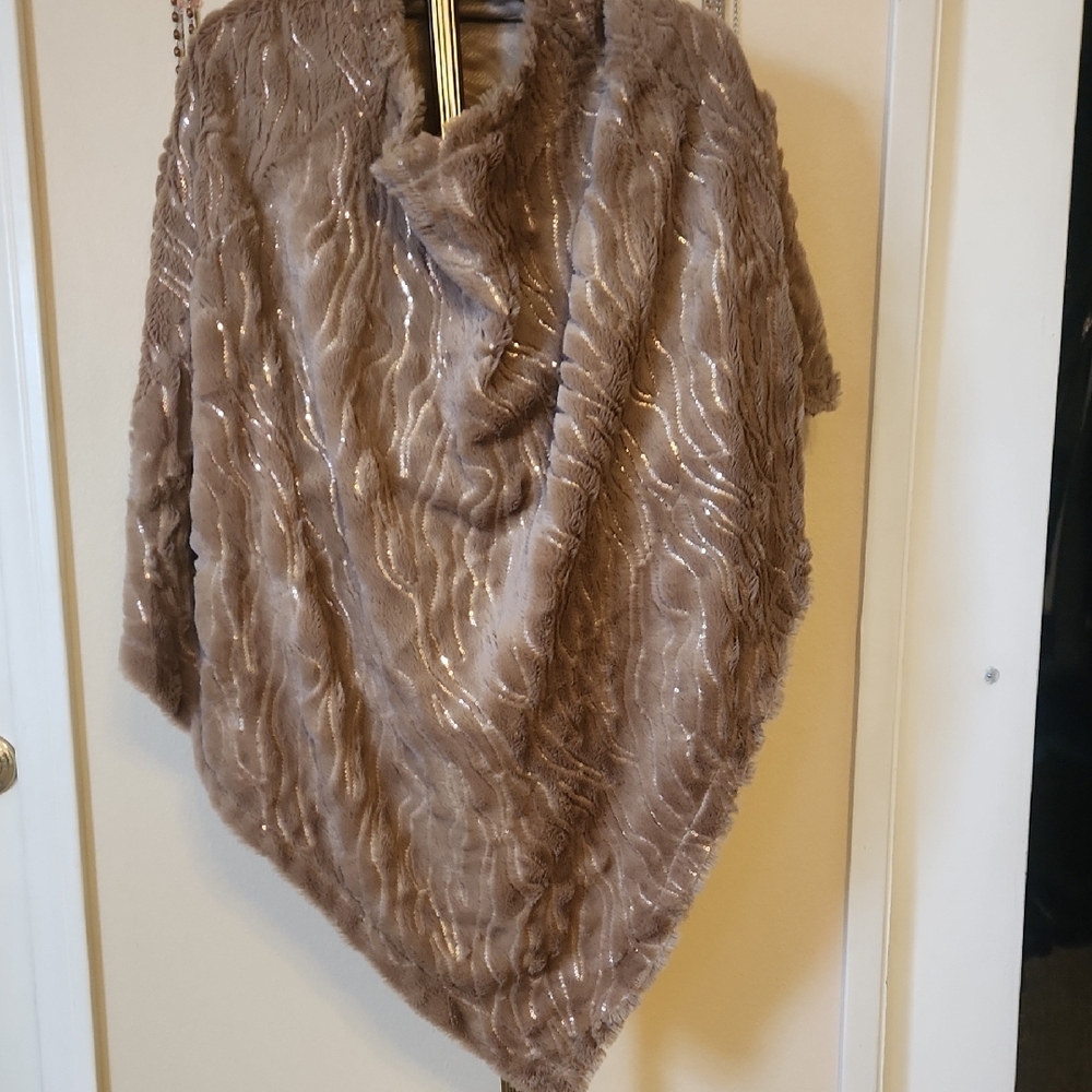 Luxurious Brown Faux Fur Poncho Sweater